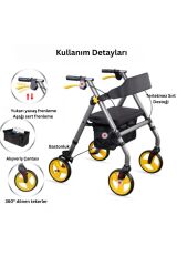 Rolatör 4 Tekerli Yürüteç | Rollatör | Lüx Oturaklı