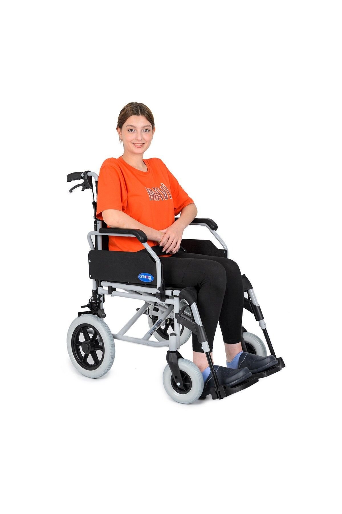 DM-337 Refakatçi Kullanımlı Alüminyum Hasta Taşıma Sandalyesi 50CM Oturma Genişliği