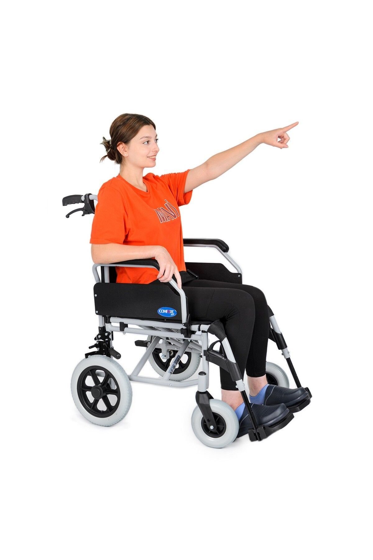 DM-337 Refakatçi Kullanımlı Alüminyum Hasta Taşıma Sandalyesi 45CM Oturma Genişliği